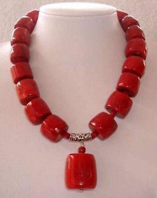 Free Shipping >>>>New Amazing Red Cylinder Coral Gemstone Necklace 18