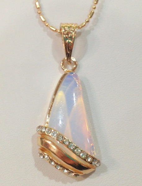 Free Shipping >>>>NEw Beautiful Natural White Opal Gems Rose-Gold Pendant 17'' YL