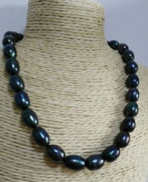 Free Shipping >>>>stunning9-11mm baroque black blue pearl necklace 18