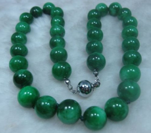 Free Shipping >>>>NATURE GREEN 10MM JADE BEADS JADEITE NECKLACE 18INCH