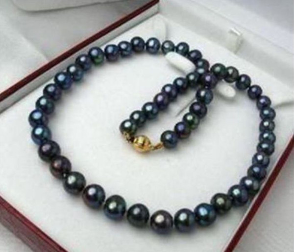 Free Shipping >>>>New 7-8mm Tahitian Black Natural Pearl Necklace 18