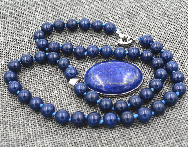 Free Shipping >>>>Natural 8mm Egyptian Lapis Lazuli Gemstone pendant Necklace 18''