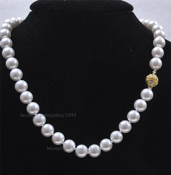 Free Shipping >>>>AAA+10mm White South Sea Shell Pearl Necklace 18'' 18KGP clasp J03