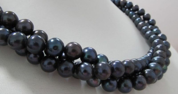 Free Shipping >>>>Hot 50 INCH 9-10MM AAA TAHITIAN BLACK PEARL NECKLACE 14K CLASP