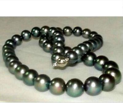 Free Shipping >>>>NEW stunning 10-11mm perfect round tahitian black pearl necklace 18 inch