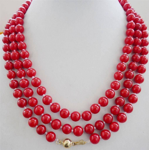 Free Shipping >>>>NEW 14K natural 8mm red coral necklace 50