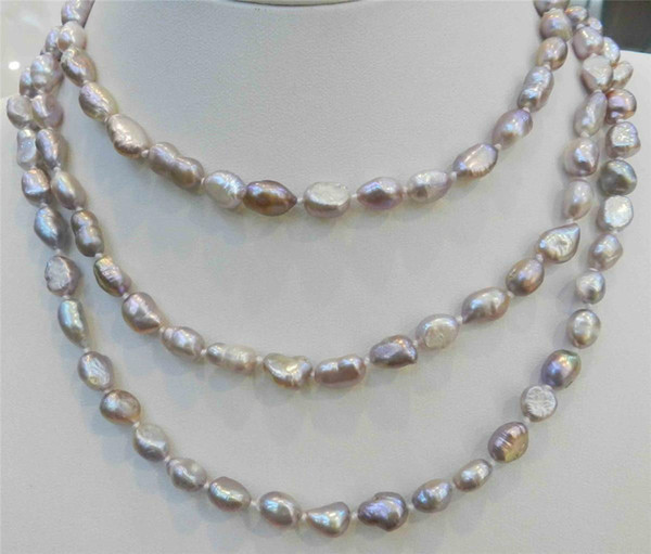 Free Shipping >>>>LONG 47 INCHES 7X9MM PURPLE AKOYA CULTURED PEARL NECKLACE 18KGP AAA+