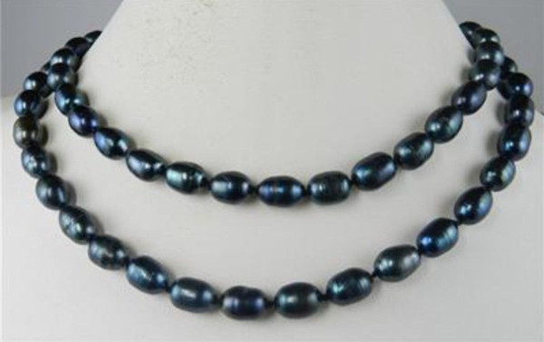 Free Shipping >>>>Stunning natural 8-9mm Black Cultured Pearl Necklace 34