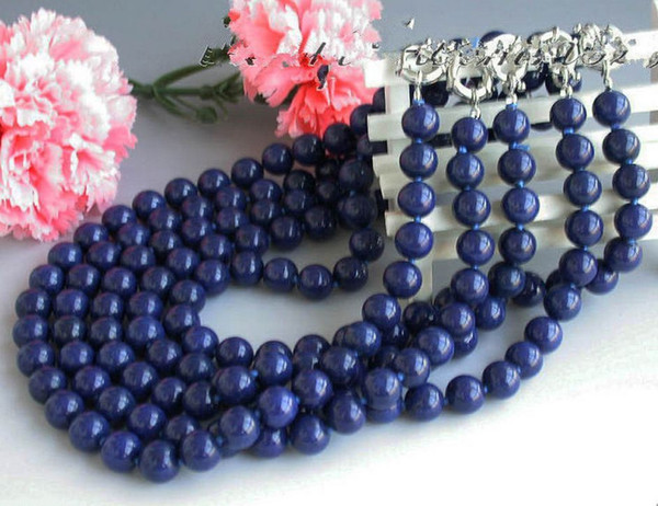 Free Shipping >>>>NEW 5pcs 10mm Blue Lapis lazuli Gemstone Round Beads Necklace 18 '' AAA