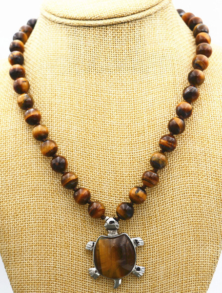 Free Shipping >>>>NEW Beautiful 10mm African Roar Tiger's Eye Turtle Pendant Necklace 18 