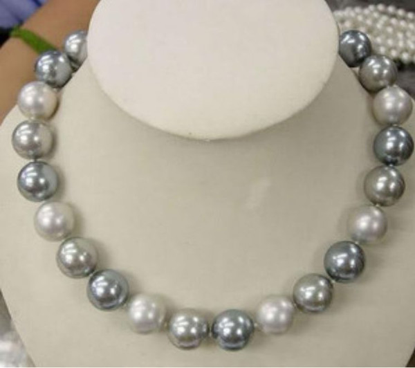 Free Shipping >>>>12mm Elegant white Silver Gray Shell Pearl Necklace 18