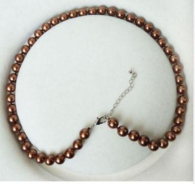 Free Shipping >>>> Fashion New 8mm Brown Shell Pearl Round Beads Necklace 18