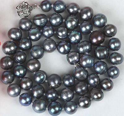 Free Shipping >>>>New 8-9mm Black Color Cultured BAROQUE Pearl Necklace 18