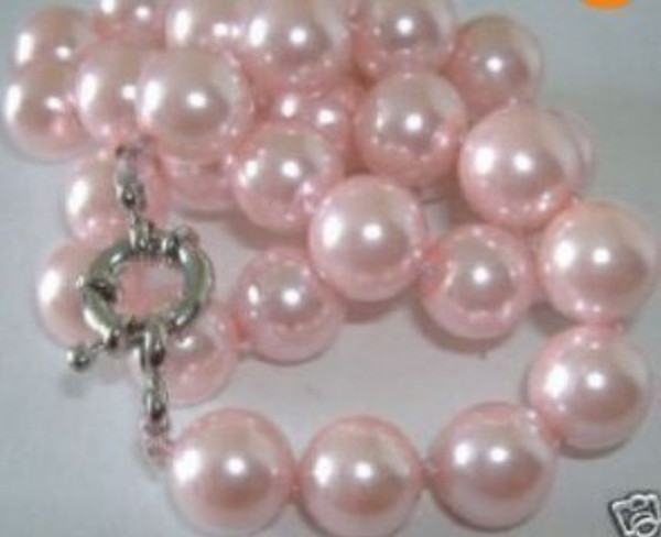 Free Shipping >>>>Comeliness AAA 10mm pink shell pearl necklace 18