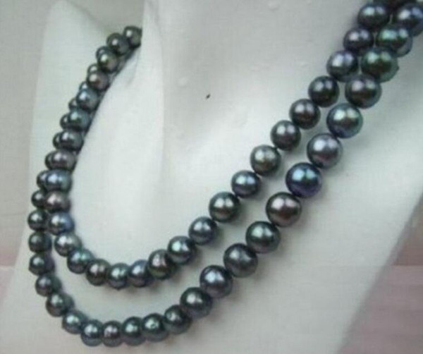 Free Shipping >>>>8-9MM AA+ TAHITIAN BLACK PEARL NECKLACE 50 Inch ASR