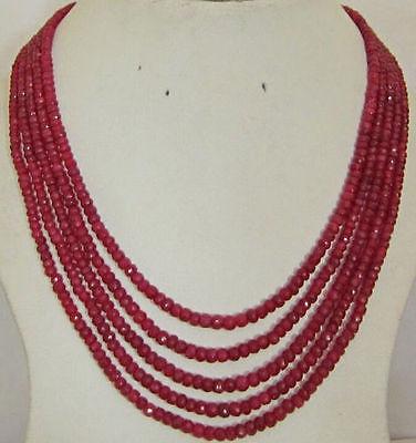 Free Shipping >>>>Stunning 5-row 2x4 mm natural faceted ruby abacus Beads necklace 18-22