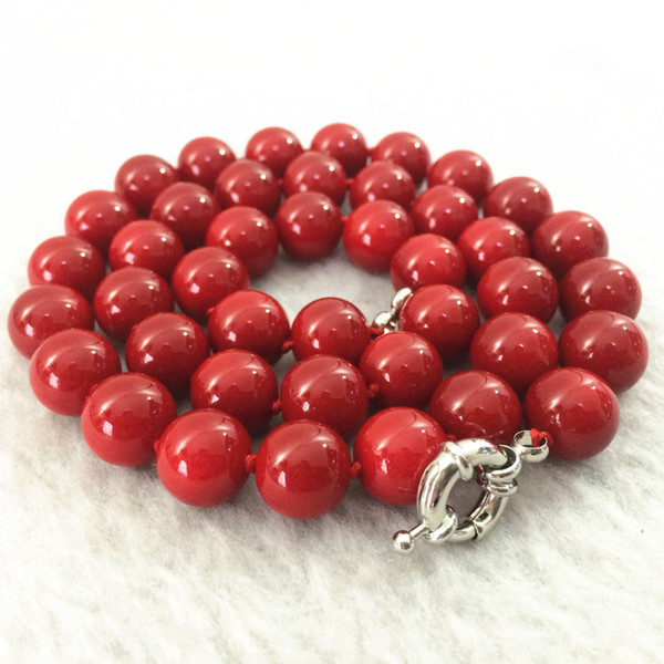 Free Shipping >>>>Fashion red coral stone round beads 10mm jewelry necklace