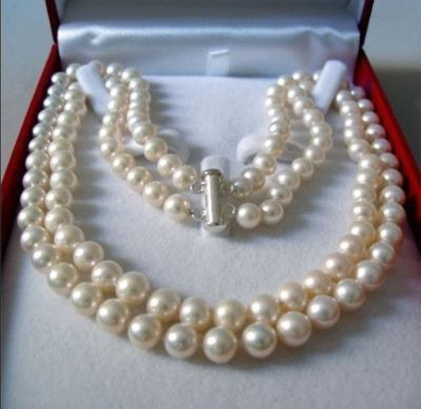 Free Shipping >>>>2 Rows 8-9 MM AKOYA SALTWATER PEARL NECKLACE 17-18