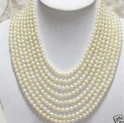 Free Shipping >>>>Beautiful 8 Rows 6-7mm White Freshwater Pearl Necklace