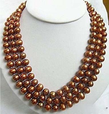 Free Shipping >>>>Good 3 rows Chocolate Brown shell pearl clasp necklace 17-19