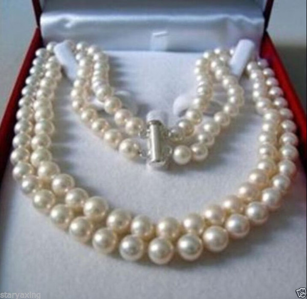 Free Shipping >>>>2 Rows AA++ 8-9MM AKOYA SALTWATER PEARL NECKLACE 17-18