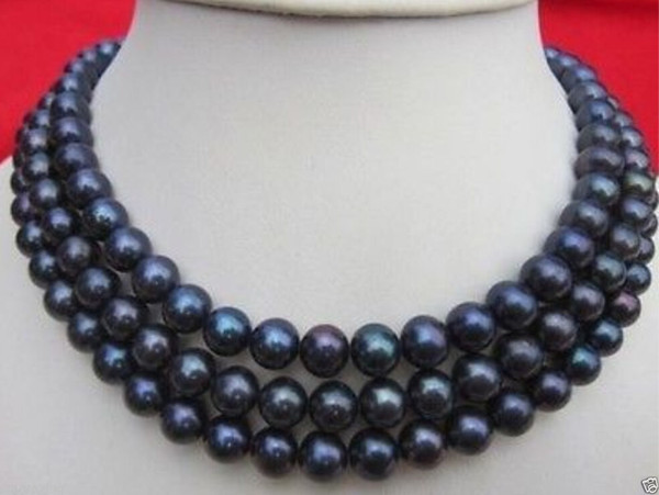 Free Shipping >>>>AAA 9-10MM TAHITIAN BLACK PEARL NECKLACE 50