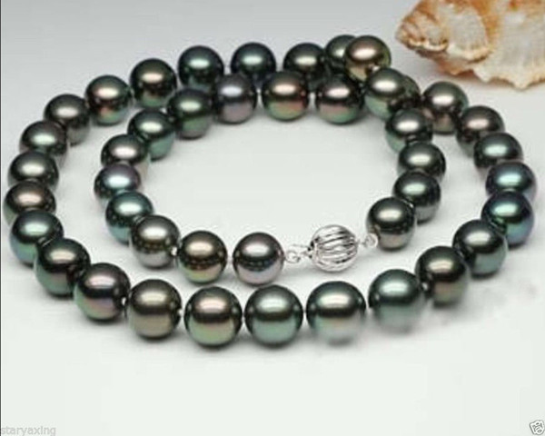 Free Shipping >>>>Natural AAA 9-10mm Black Tahitian Cultured Pearl Necklace 18