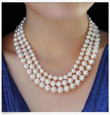 Free Shipping >>>>HOT triple strands 7-8MM-9-10mm round Akoya white pearl necklace