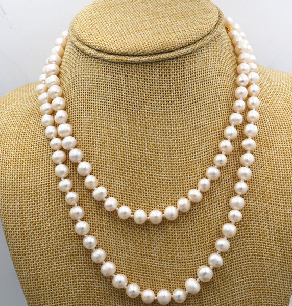 Free Shipping >>>>Beautiful! 7-8mm White Akoya Freshwater Cultured Pearl Necklace 38