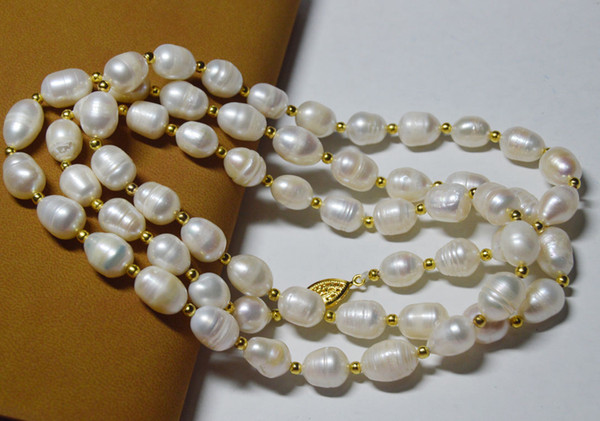 Free Shipping >>>>HOT 7-8mm genuine natural white rice pearl necklace 34 inches