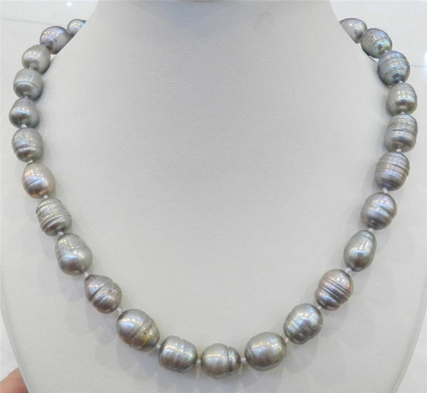 Free Shipping >>>>10-11MM SILVER COLOR NATURAL TAHITIAN PEARL NECKLACE 18