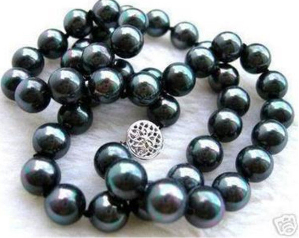 Free Shipping >>>>10mm black south sea shell pearl necklace 18