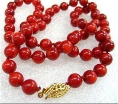 Free Shipping >>>>HOT 8mm Red Sea Coral Round Beads Necklace 18