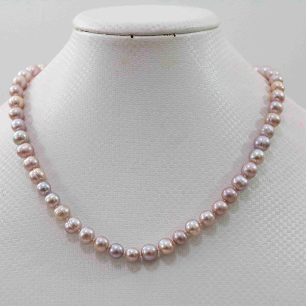 Free Shipping >>>>New Natural pink purple 8-9mm akoya freshwater pearl necklace 18