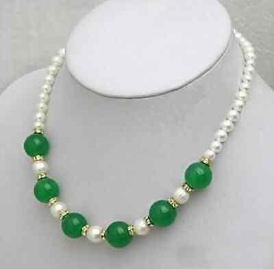 Free Shipping >>>> Beautiful white Pearl Necklace with green Emerald