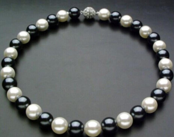 8mm AAA Black & White Sea Shell Pearl Necklace 18''