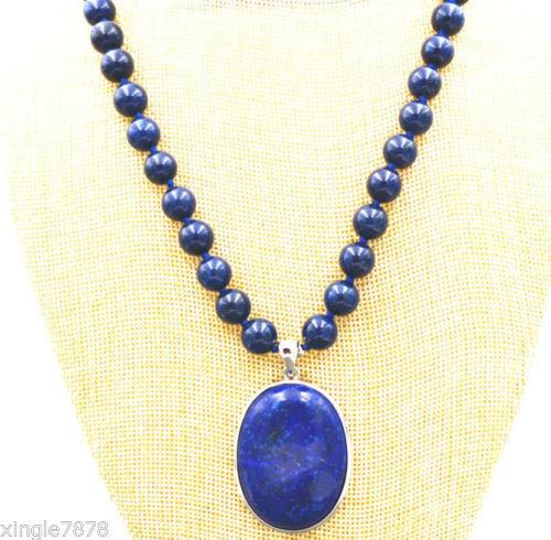 8MM blue Lapis Lazuli Gemstones Beads Necklace 18