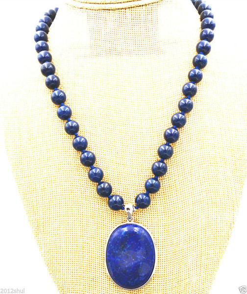 Nobby 10MM blue Lapis Lazuli Beads & 30x40mm Pendant Necklace 18 