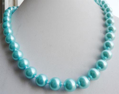 Prety 10mm Blue South Sea Shell Pearl Round Beads Necklace AAA k116