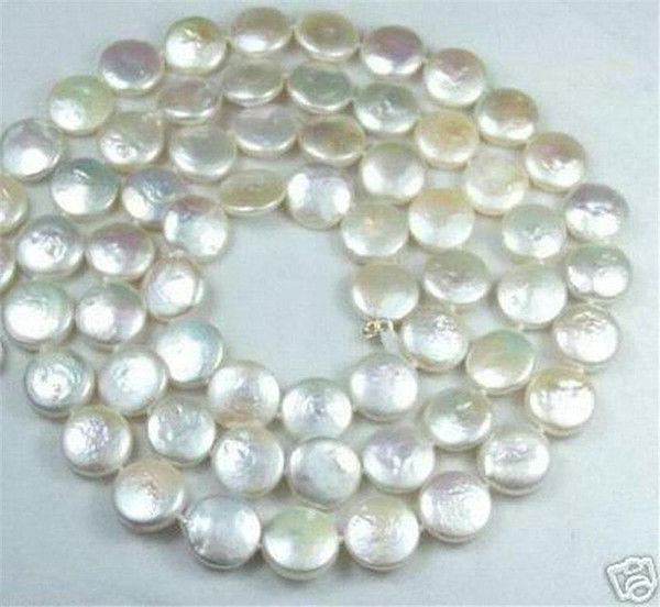 12MM White Coin Real Natural Pearl Jewelry Gorgeous Necklace