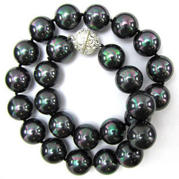 10mm Multicolor Black South Sea Shell Pearl Round Beads Necklace 18