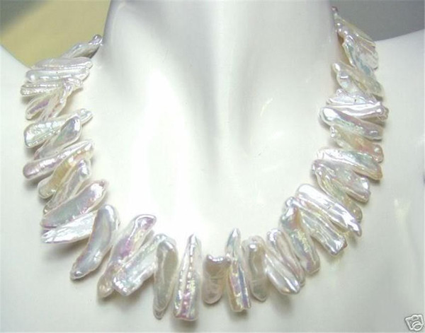 A+++ Rare and abnormal shape and white pearl necklace 18''