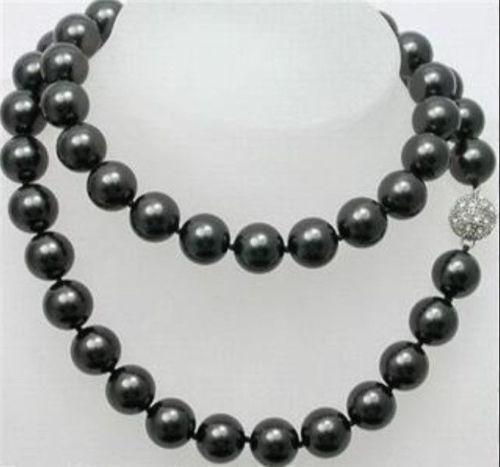 10mm Black Sea Shell Pearl Long Necklace 34