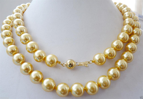 10mm yellow South sea shell pearl necklace 34