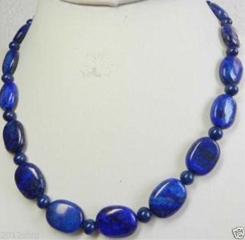 Natural 13x18mm Oval blue Lapis Lazuli Beads Necklace 18''
