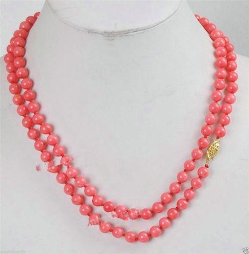 Beautifully Pink Coral 8-9mm Round Beads Gemstones Necklace 32