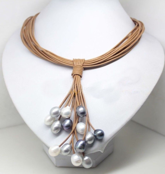 Fashion Jewelry White Black Pearl leather Beauty magnet Necklace