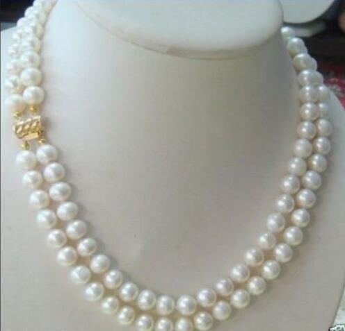 hot 2 row 7-8MM AKOYA REAL WHITE PEARL NECKLACE