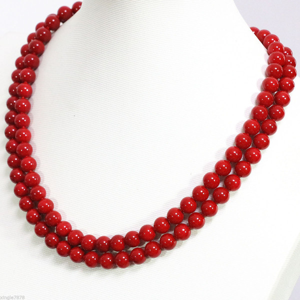 New 8mm red shell round beads necklace 34''