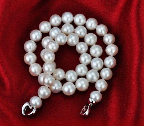 gorgeous natural 10-11 south seas white pearl necklace 18INCH